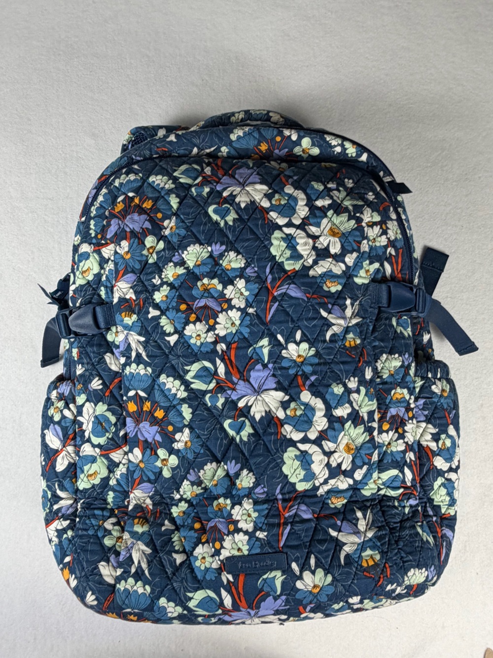 Vera Bradley Large Quilted Travel Laptop Backpack Blue Floral Carry On - Picture 12 of 13